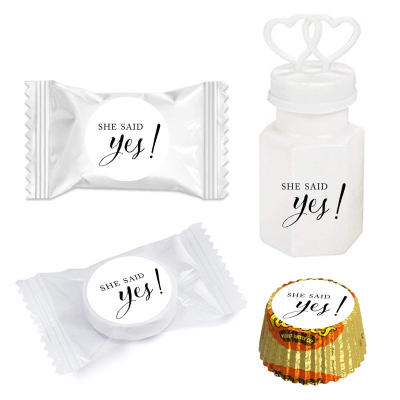 Andaz Press Chocolate Drop Labels Stickers, Wedding He Asked She Said Yes!, White, 216-Pack, for Bridal Shower Engagement Kisses Party Favors Decor - Image 4